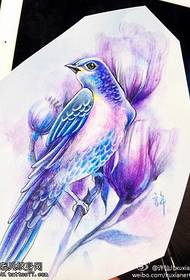 彩色花卉鸟类纹身手稿图案
