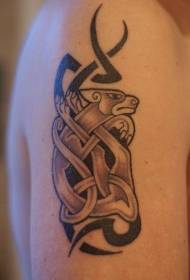 Arm tribal totem and dog tattoo pattern