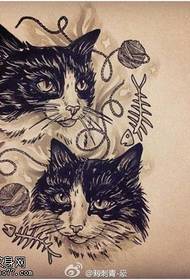 Personality cat tattoo manuscript pattern