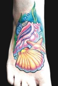 Cute small shell underwater world instep tattoo pattern