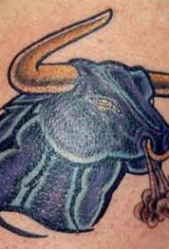 Tmavě modrý rozzlobený býk tetování vzor