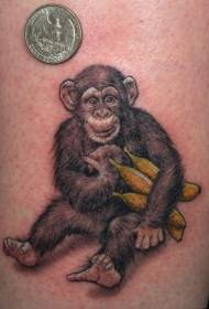 Cute realistic chimpanzee with banana tattoo pattern