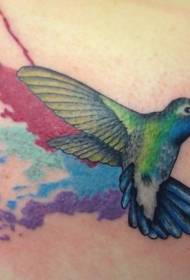Patrón de tatuaxe de colibrí acuarela de tinta splash colorida