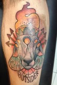 Funny colorful sheep head flame tattoo pattern