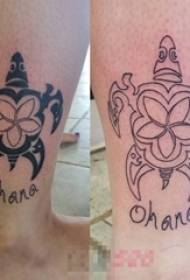 Fantje tele na črnih geometrijskih črtah cvetje in želve pokrivajo slike tetovaže
