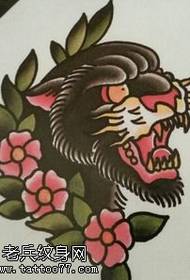 手稿花卉黑豹纹身图案