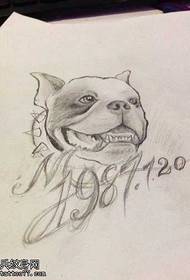 Patrón de tatuaje de perro manuscrito
