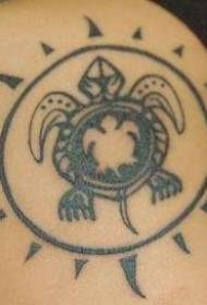Round sun and black turtle tattoo pattern