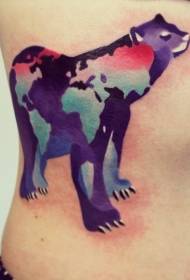 Cute polar bear with watercolor tattoo pattern