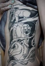 Costela lateral cinza preto vários desenhos de tatuagem de urso polar