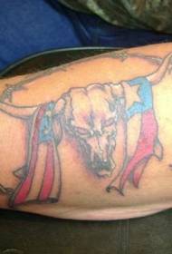 Thorns and bull skull american flag tattoo pattern