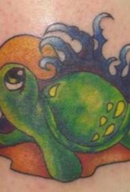 Crtani kornjača i uzorak tetovaža sunca