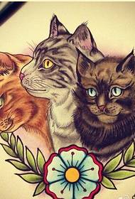 Images manuscrites de tatouage de chat ressemblant à la mode