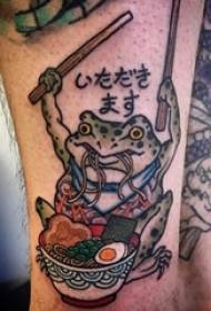Chlapci stopka maľoval jednoduché línie žaba a obrázky potravín tetovanie