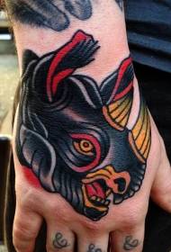 Hand back black rhinoceros head tattoo pattern