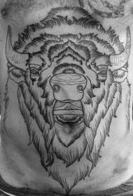 Черная линия живота невероятная татуировка быка