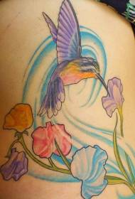 Hummingbird with flowerbed painted tattoo pattern