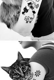 Personaliti kucing pelekat tatu hitam dan putih