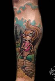 Crtani vjeverica hoda po šumi šareni uzorak tetovaža