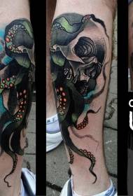 Νέο στυλ πολύχρωμο ανθρώπινο χταπόδι χταπόδι εικόνα τατουάζ