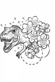 Linie neagră element geometric creativ dinozaur și manuscris de tatuaje de flori