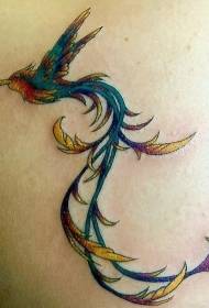 Gerrian koloreko buztan luzea kolibrante tatuaje eredua