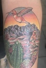 Boys arms painted on gradient simple lines mountains and plants tattoo pictures
