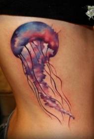 Waist side color cute jellyfish tattoo picture