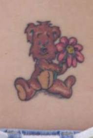 Teddy bear with colored flowers tattoo pattern