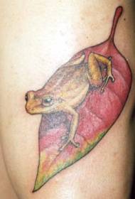 腿色黃色青蛙葉子紋身圖案