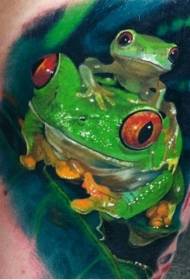 Ben realistisk akvarellgrønn frosk tatoveringsmønster