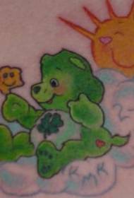 Green bear with sun cartoon tattoo pattern on the cloud