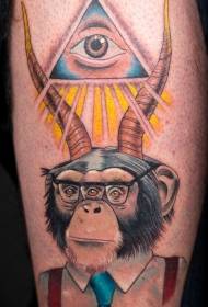 Horned chimpanzee with eye triangle tattoo pattern