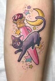 Simpatico cartone animato Kitten Tattoo - Cartoon Tattoo Pattern di Cat Luna e Artemis