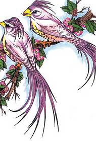 Beautiful and beautiful magpie cherry tattoo manuscript pattern picture