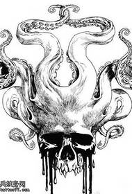 Manuscript octopus skull tattoo pattern