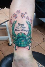 Green crab and flowers letter shank tattoo pattern