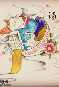 顏色個性貓紋身手稿圖片