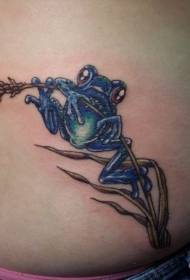 파란 개구리와 잎 문신 패턴