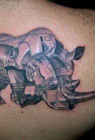 Shaded machine rhinoceros tattoo on the shoulder