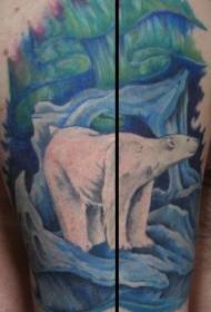Colorful polar bear and northern light tattoo pattern