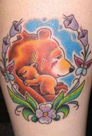 Cartoon painted bear mother and her child tattoo pattern