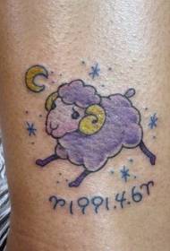 Purple cartoon Mianyang with moon stars tattoo pattern