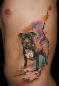 Side ribs cute watercolor dog tattoo pattern