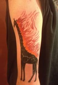 Arm giraffe red flame tattoo pattern