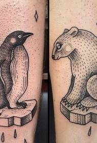 Old school sort punkt pingvin og bæreis tatoveringsmønster