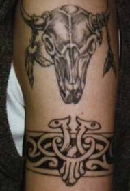 Bull elk and tribal bracelet tattoo pattern