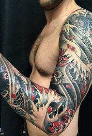 Spray cherry koi big flower arm tattoo pattern
