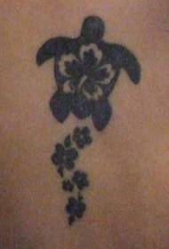 Black turtle with hibiscus flower tattoo pattern