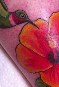 Patrón de tatuaxe de flor de colibrí e hibisco
